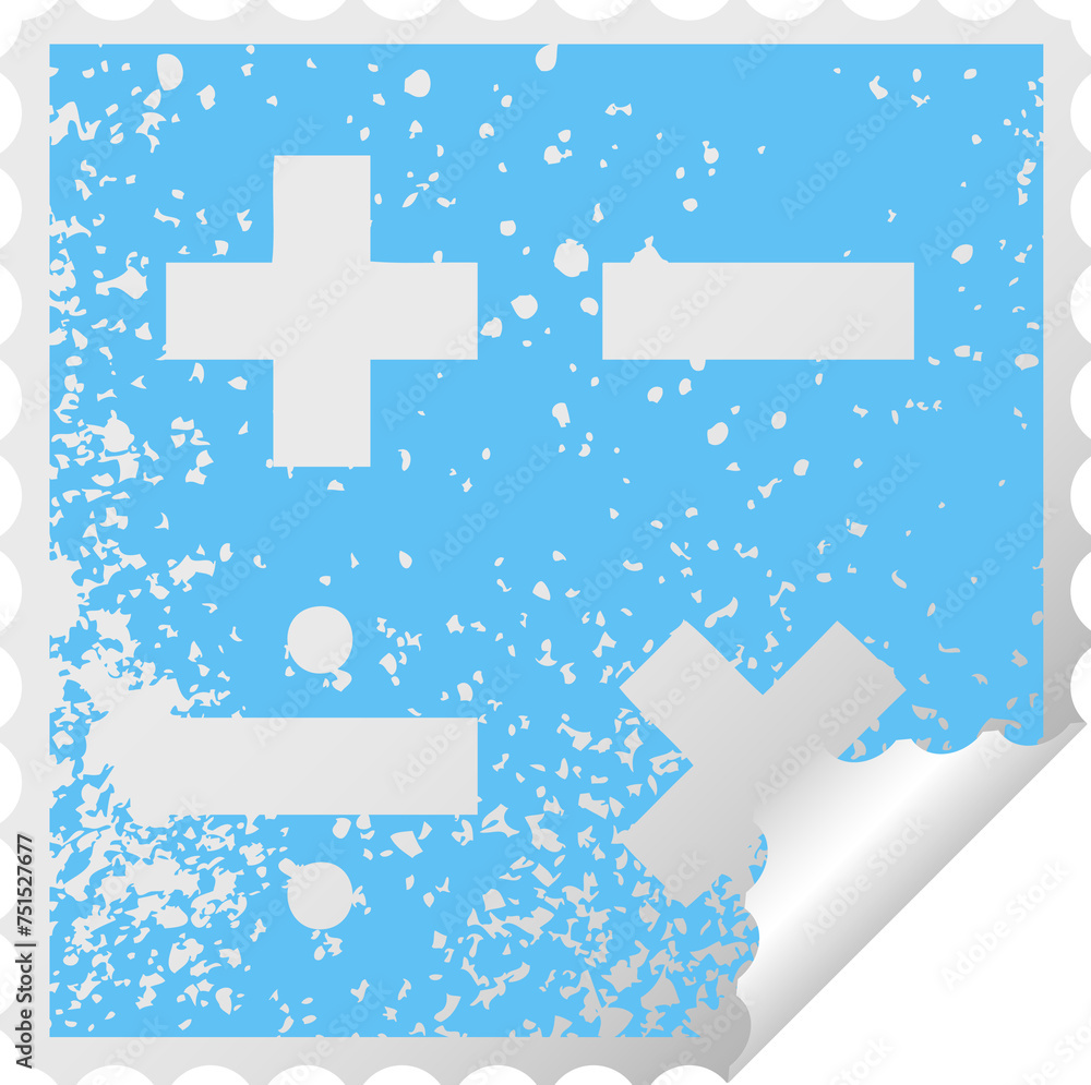 Fototapeta premium distressed square peeling sticker symbol math symbols