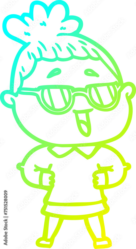 cold gradient line drawing cartoon happy woman wearing spectacles cold gradient line drawing cartoon happy woman wearing spectacles