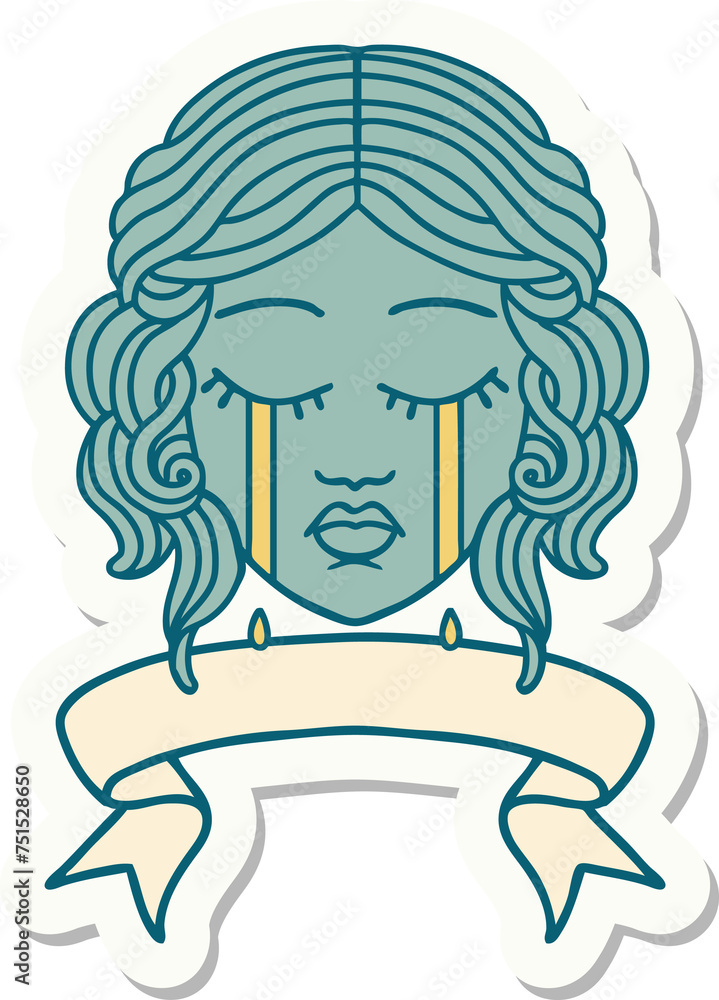 tattoo sticker with banner of female face crying tattoo sticker with banner of female face crying