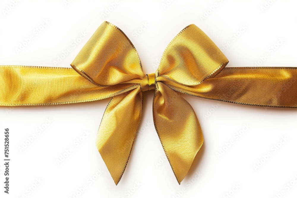 golden bow with horizontal ribbon isolated on a white background. Holiday decoration, decorative ribbon bow, gift bow, mothers day, birthday, anniversary golden bow with horizontal ribbon isolated on a white background. Holiday decoration, decorative ribbon bow, gift bow, mothers day, birthday, anniversary