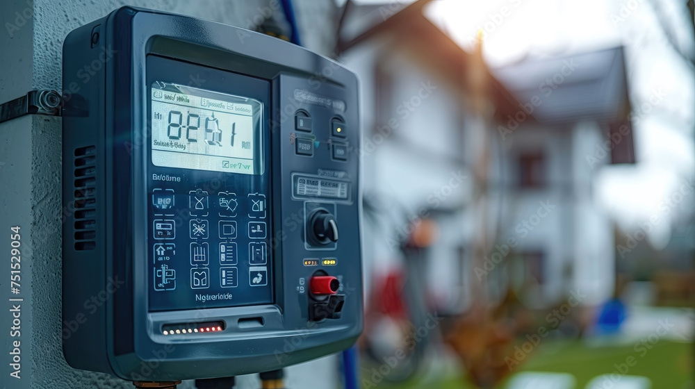Smart meter with focus on digital display showing energy consumption. Generative AI. Smart meter with focus on digital display showing energy consumption. Generative AI.