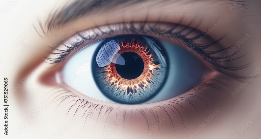 A close-up view of a human eye with a fiery iris A close-up view of a human eye with a fiery iris