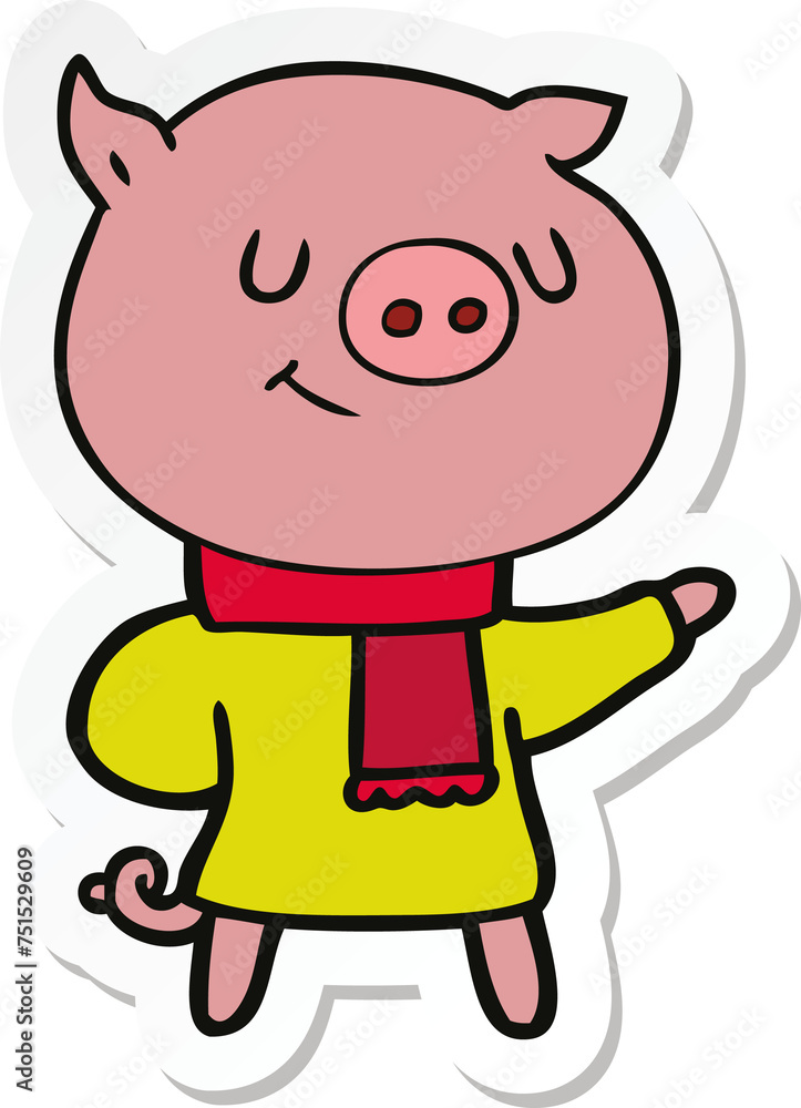 sticker of a happy cartoon pig sticker of a happy cartoon pig