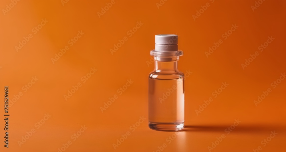 Clear bottle with white cap on orange background Clear bottle with white cap on orange background