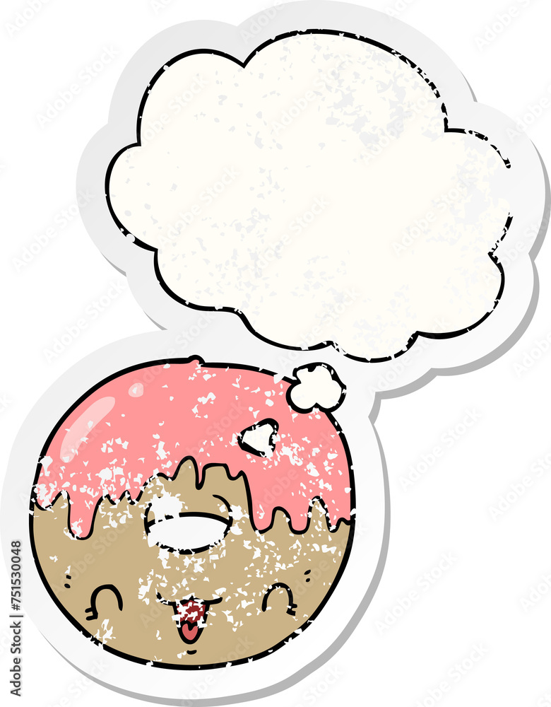 cute cartoon donut and thought bubble as a distressed worn sticker cute cartoon donut and thought bubble as a distressed worn sticker