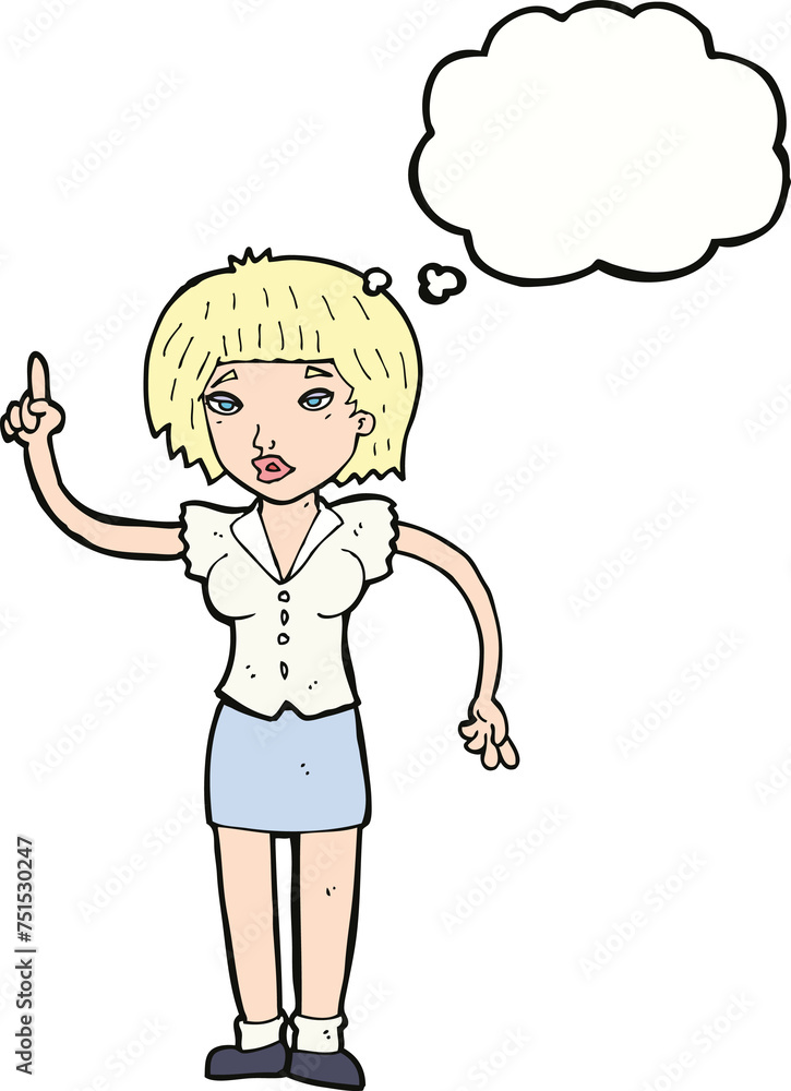cartoon woman with idea with thought bubble cartoon woman with idea with thought bubble