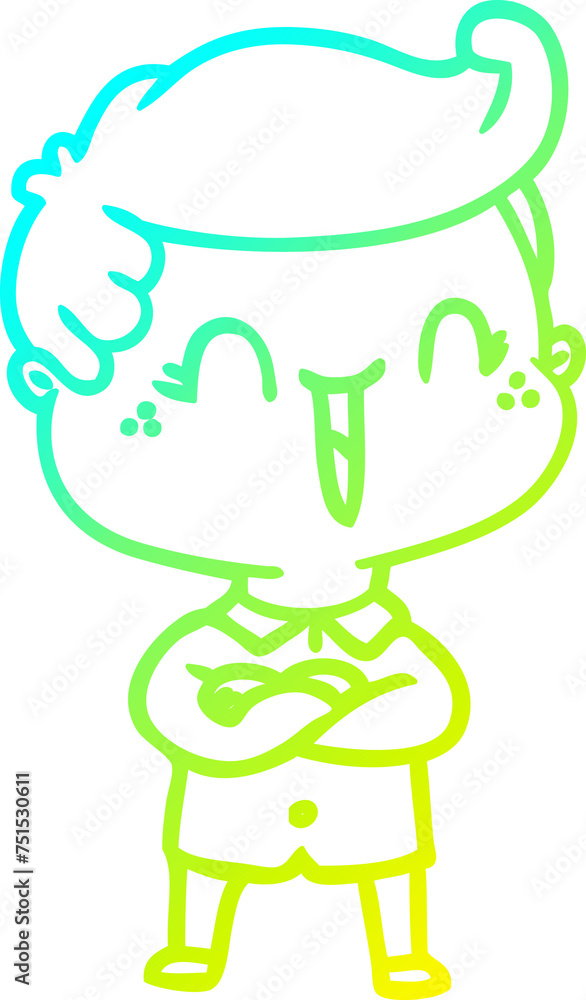 Obraz premium cold gradient line drawing cartoon laughing boy crossing arms