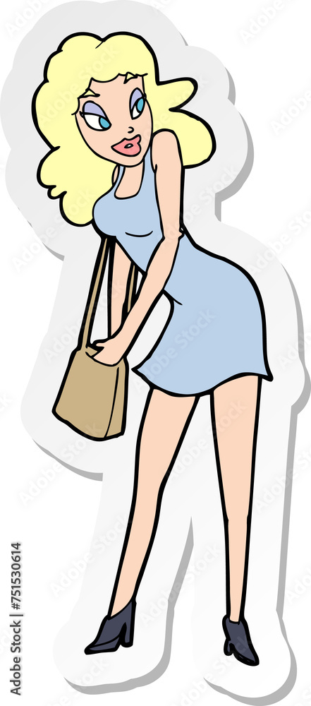 sticker of a cartoon woman looking in handbag sticker of a cartoon woman looking in handbag