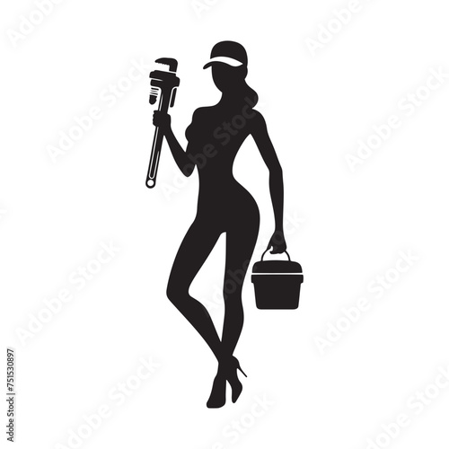Piping Pro: Vector Plumber Silhouette - Mastering the Art of Pipe Work with Precision and Skillful Expertise. Plumber Illustration.