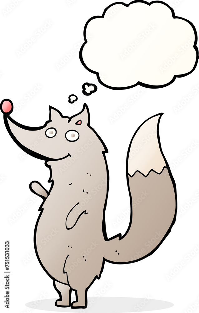 cartoon waving wolf with thought bubble cartoon waving wolf with thought bubble