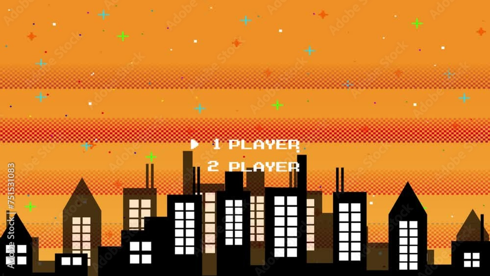 START NEW GAME with starry sky background. pixel art .8 bit game. retro ...