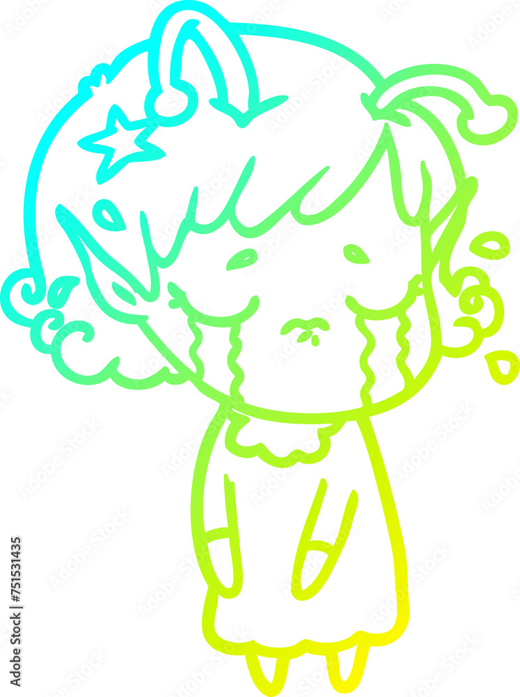 cold gradient line drawing cartoon crying alien girl cold gradient line drawing cartoon crying alien girl