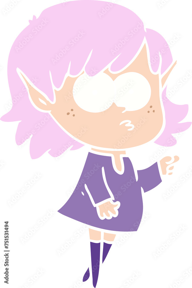 flat color style cartoon elf girl pointing flat color style cartoon elf girl pointing