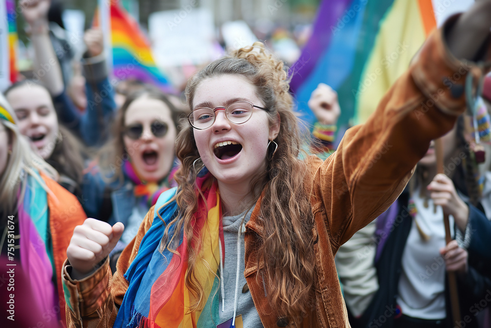 Fototapeta premium group of LGBTQ+ activists protesting against discrimination