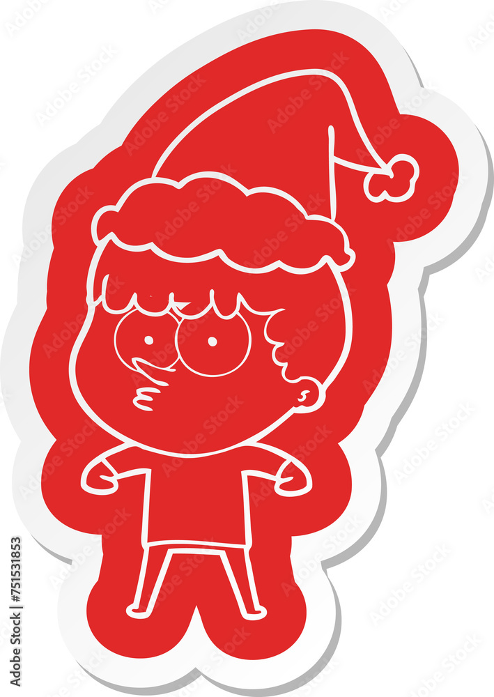 Obraz premium cartoon sticker of a curious boy wearing santa hat