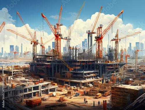 building under construction, industrial development, construction site engineering 