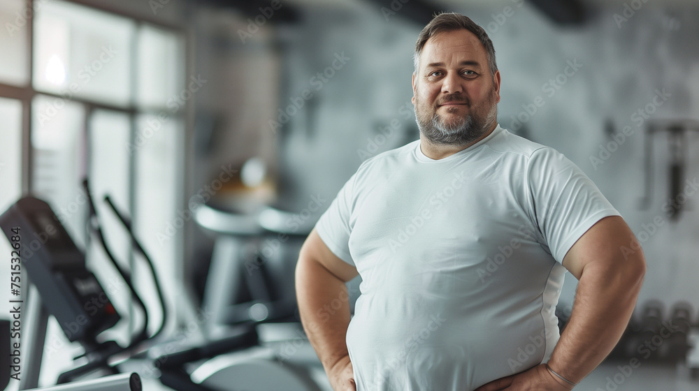 Chubby man and woman standing in the gym. Portrait Chubby man and woman standing in the gym. Portrait