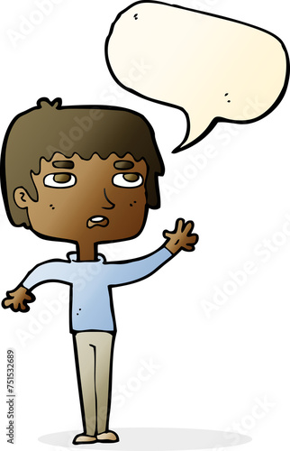 cartoton unhappy boy waving with speech bubble photo