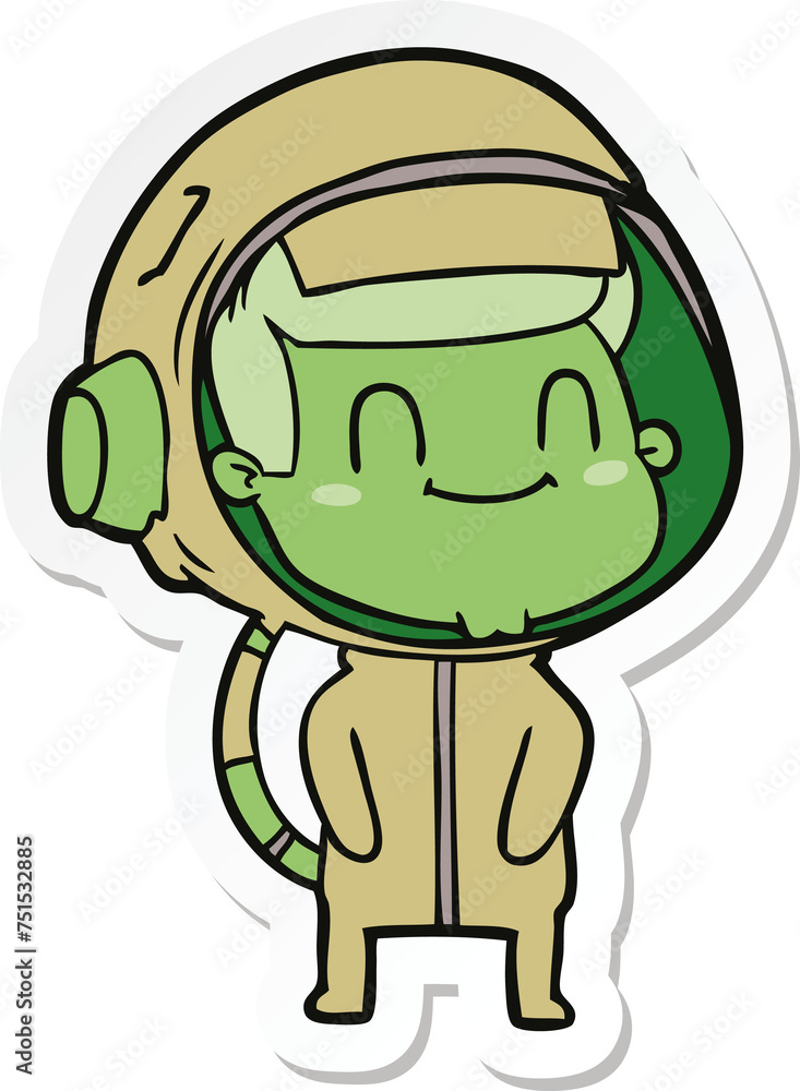 sticker of a happy cartoon astronaut man sticker of a happy cartoon astronaut man