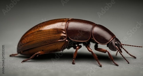  Close-up of a shiny brown beetle on a gray surface © vivekFx