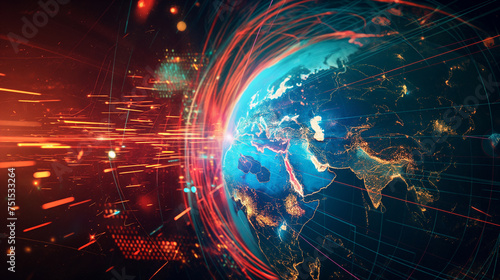 Digital world globe, concept of global network and connectivity on Earth, high speed data transfer and cyber technology and international telecommunication.