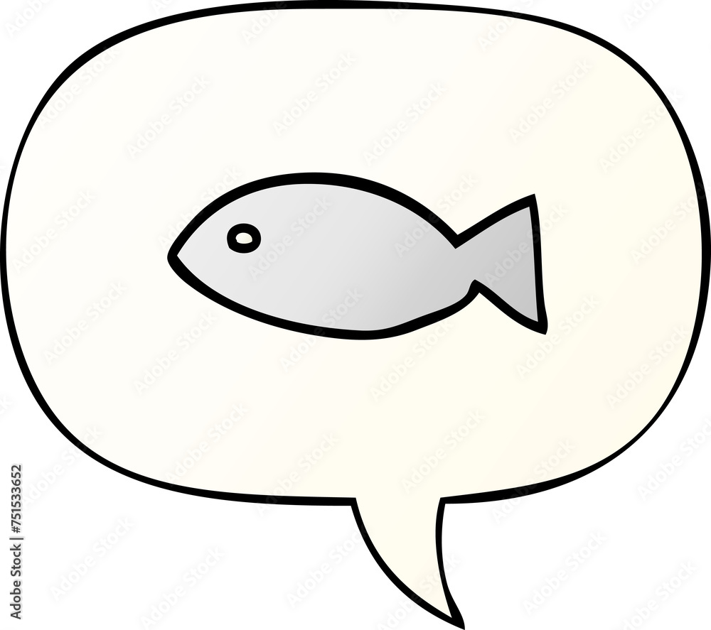 Naklejka premium cartoon fish symbol and speech bubble in smooth gradient style