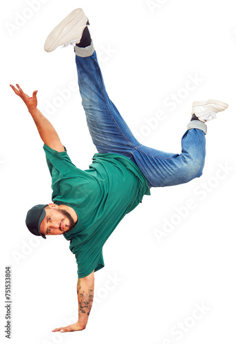 Quadro su tela breakdancer guy performing inverted freeze technique on transparent background