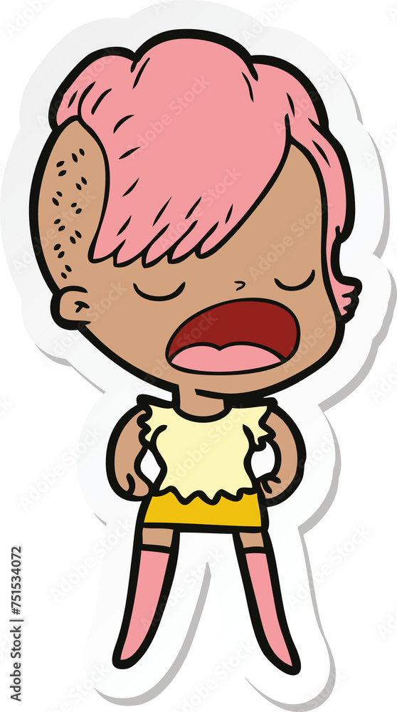 sticker of a cartoon cool hipster girl talking sticker of a cartoon cool hipster girl talking