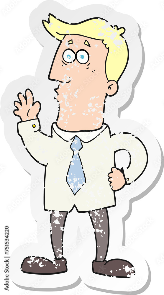 retro distressed sticker of a cartoon businessman retro distressed sticker of a cartoon businessman