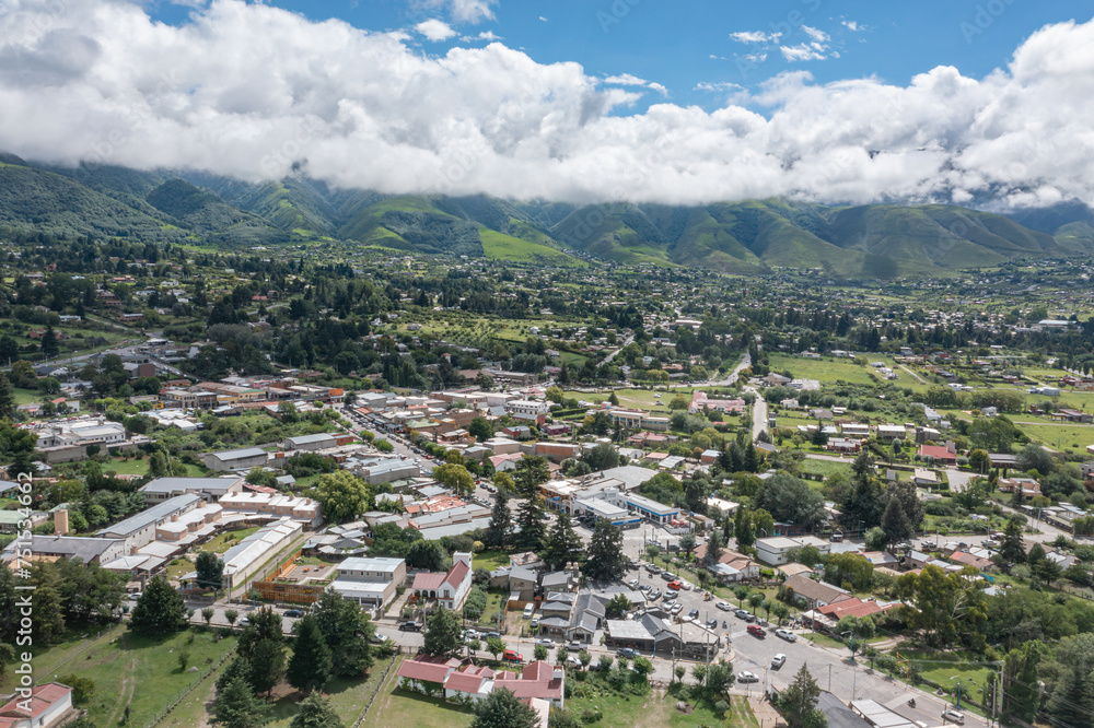 Aerial view of the town of Tafi del Valle in Tucuman Argentina.