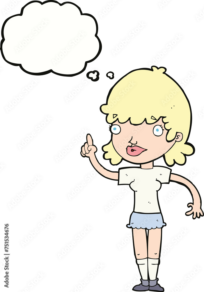 cartoon woman with idea with thought bubble cartoon woman with idea with thought bubble