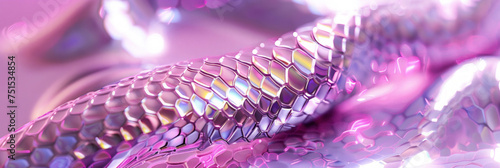 A snakeskin pattern shining with a golden glow. Golden purple neon color.  holography Background for a New Year's banner symbolizing the year of the snake photo