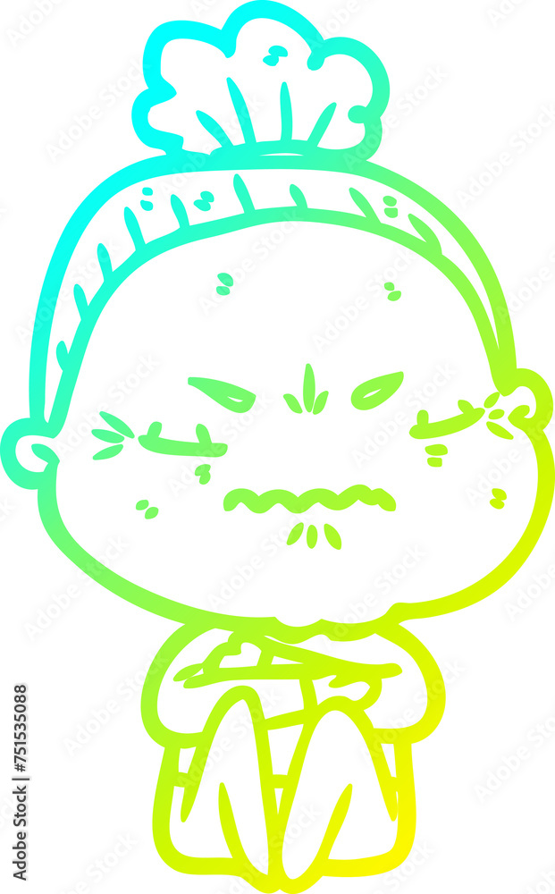 cold gradient line drawing cartoon annoyed old lady cold gradient line drawing cartoon annoyed old lady