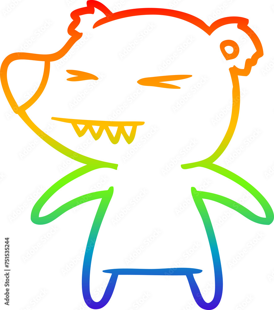 Obraz premium rainbow gradient line drawing angry bear cartoon