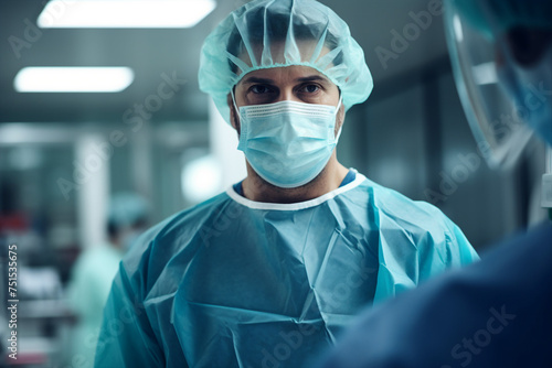 Generative IA picture modern operating room in futuristic surgery clinic team of professionals operating patient