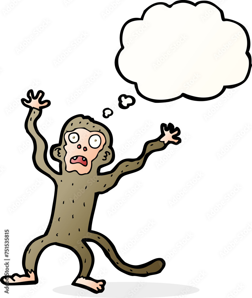 cartoon frightened monkey with thought bubble