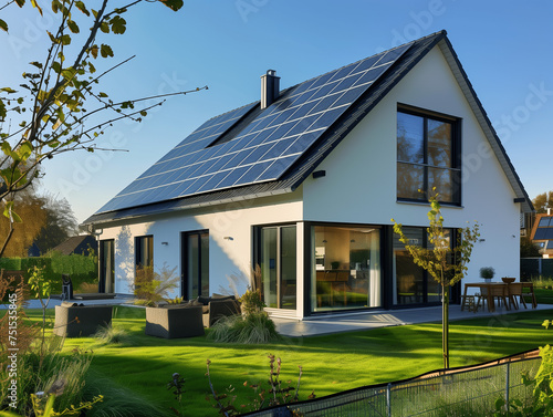 Un maison passive et bio climatique avec panneaux solaire et éolienne.