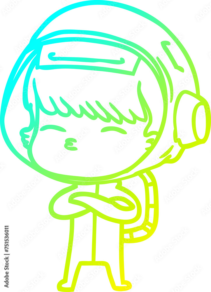 Obraz premium cold gradient line drawing cartoon curious astronaut