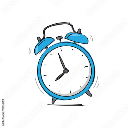 Vector illustration in doodle style. Hand drawn alarm clock ringing
