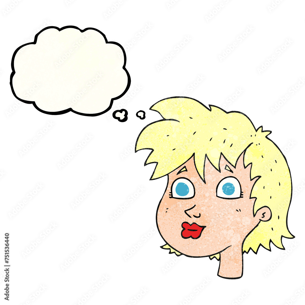 thought bubble textured cartoon female face thought bubble textured cartoon female face