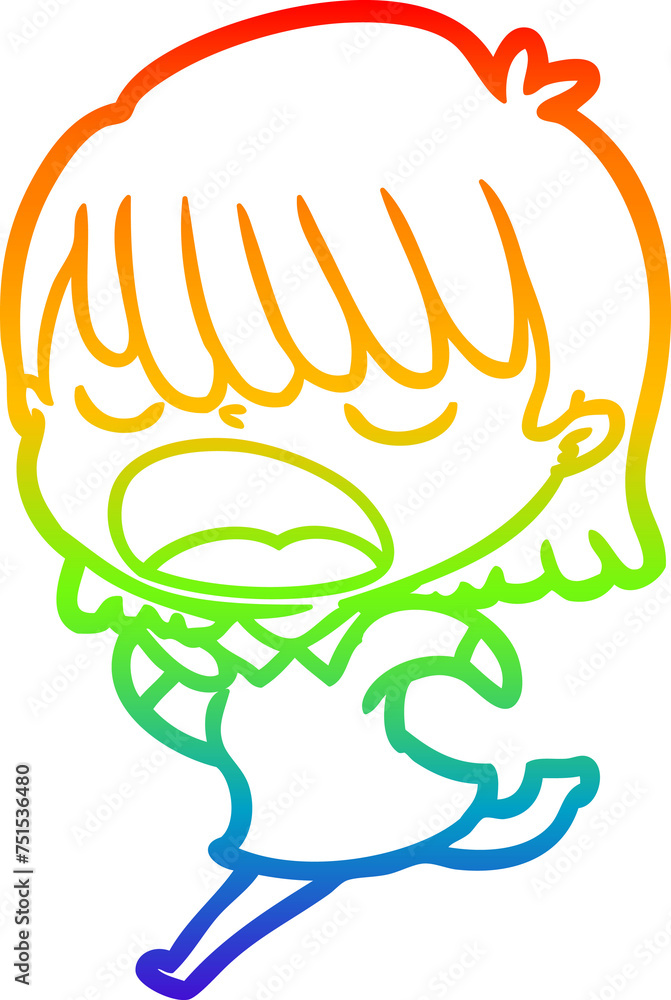 rainbow gradient line drawing cartoon woman talking loudly rainbow gradient line drawing cartoon woman talking loudly