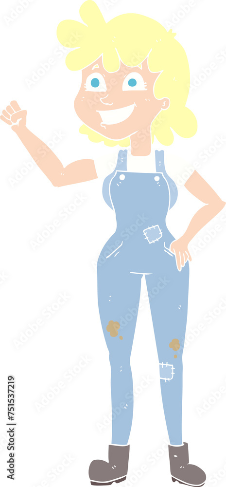 flat color illustration of a cartoon determined woman clenching fist