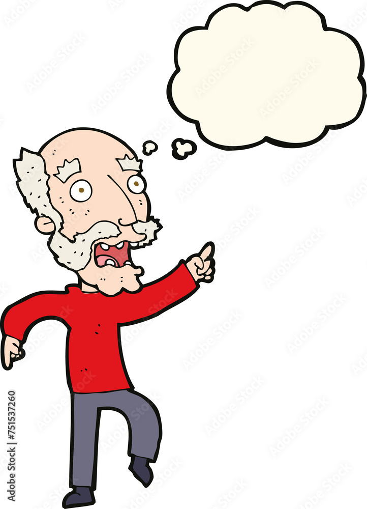 cartoon frightened old man with thought bubble cartoon frightened old man with thought bubble