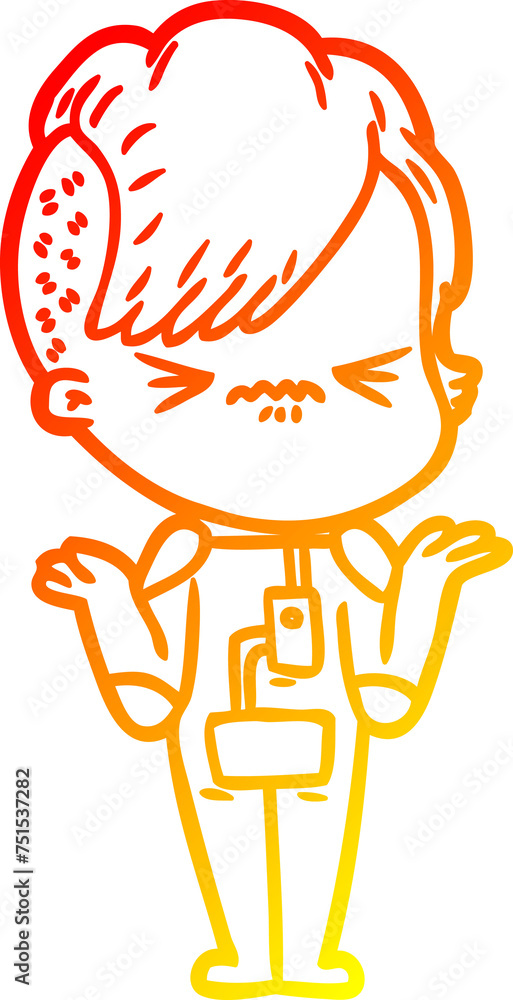 warm gradient line drawing cartoon annoyed hipster girl wearing space suit warm gradient line drawing cartoon annoyed hipster girl wearing space suit