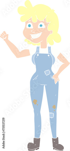 flat color illustration of a cartoon determined woman clenching fist