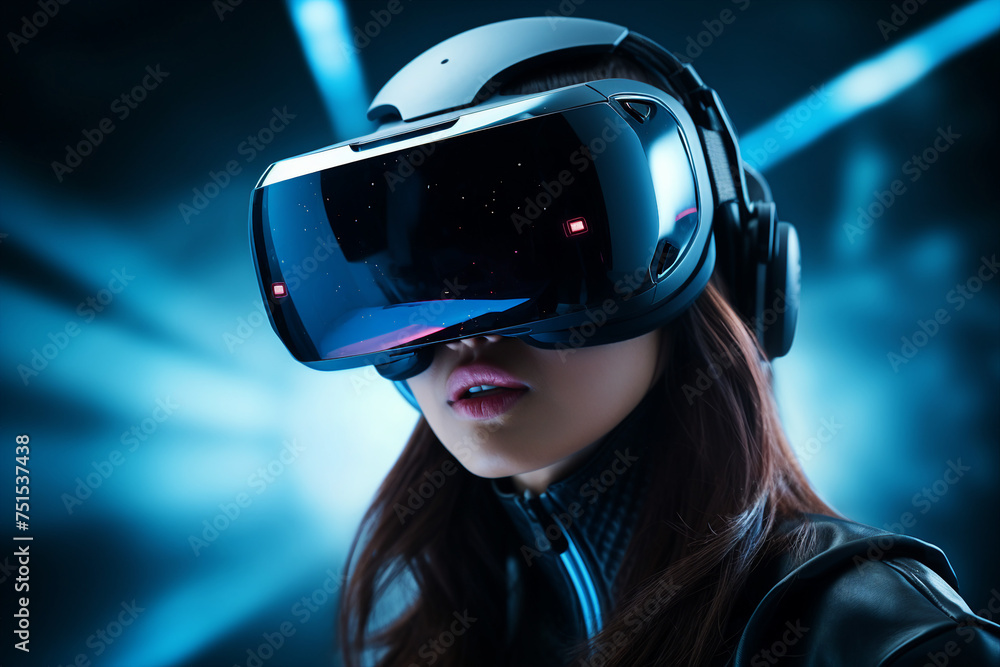 Futuristic cyberspace cyberpunk person wearing headset for metaverse generative ai gamer player Futuristic cyberspace cyberpunk person wearing headset for metaverse generative ai gamer player
