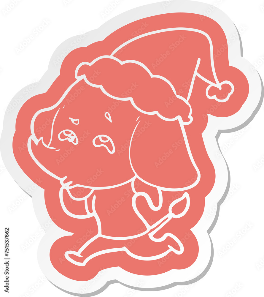 cartoon sticker of a elephant remembering wearing santa hat cartoon sticker of a elephant remembering wearing santa hat
