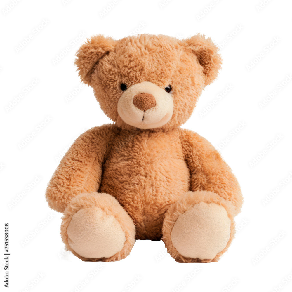 A teddy bear is sitting. Isolated on transparent background, PNG