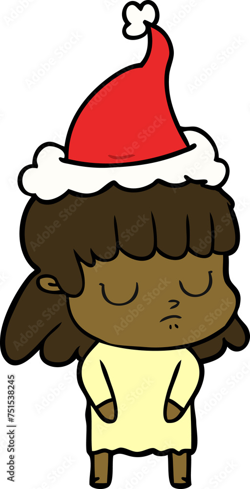 line drawing of a indifferent woman wearing santa hat line drawing of a indifferent woman wearing santa hat