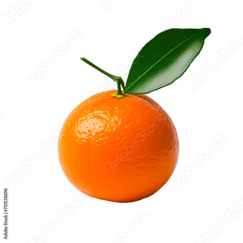 A large orange with a green leaf on top Isolated on transparent background, PNG